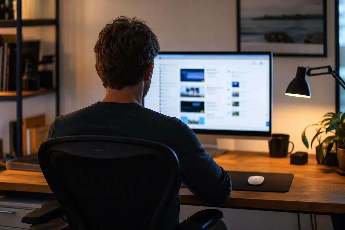 Personne consultant une interface de sélection de sites web sur un écran d&rsquo;ordinateur