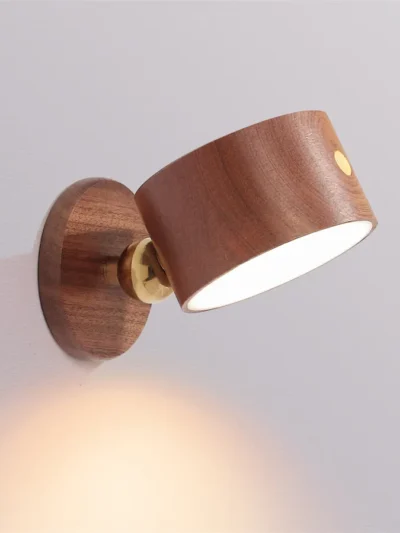 Petite Lampe de chevet murale en bois avec recharge USB : Intensité tactile, rotation 360°, protection oculaire
